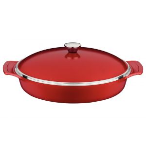 Sartén Tramontina Lyon de aluminio forjado con revestimiento interno antiadherente Starflon High Performance con tapa roja de 32 cm, 4,3 l.