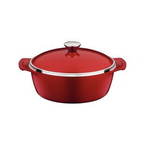 Cacerola Tramontina Lyon de aluminio forjado con revestimiento interno antiadherente Starflon High Performance con tapa roja, 24 cm, 3,7 l.