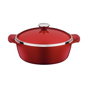 Cacerola Tramontina Lyon de aluminio forjado con revestimiento interno antiadherente Starflon High Performance con tapa roja, 26 cm, 4,6 l.